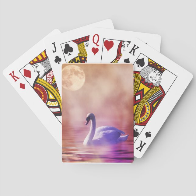 White Swan floating on a misty lake Poker Cards (Back)