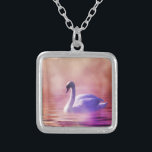 White Swan floating on a misty lake Silver Plated Necklace<br><div class="desc">A charming whimsical fairytale image. Soft romantic photo of a white swan cast in purple lighting swimming on a misty lake. Colorful purples and pinks create a mystical magical mood.</div>