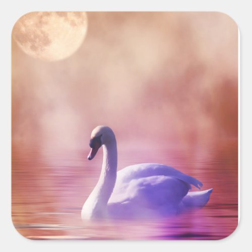 White Swan floating on a misty lake Square Sticker