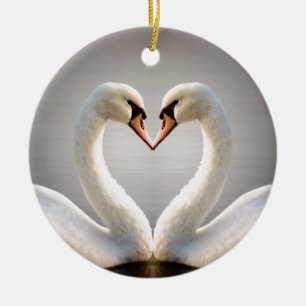 White Swan Heart Ceramic Ornament