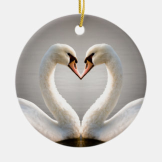 White Swan Heart Ceramic Ornament