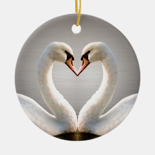 White Swan Heart Ceramic Ornament (Front)