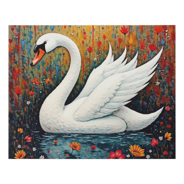 White Swan in Autumn Faux Canvas Print (Front)