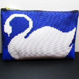 White Swan In Cool Blue Lake Artisan Crochet Print Accessory Pouch