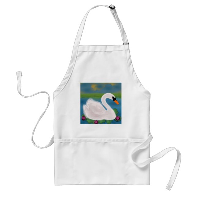 White Swan in Pond at Sunset Adult Apron (Front)
