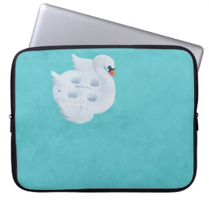 White swan inflatable on body of water laptop sleeve