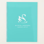 White Swan Minimalist Logo on Robin Egg Blue Planner<br><div class="desc">A simple elegant design with minimalist appeal,  this planner features a simple white swan logo and your name and business title over a contrasting robin-egg blue background. Edit the sample text with your desired text.</div>