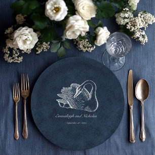 White Swan Navy Blue Paper Plates