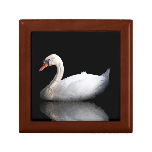 White swan on black gift box