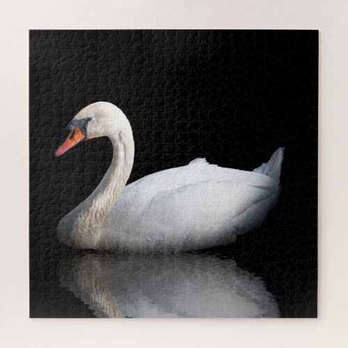 White swan on black jigsaw puzzle