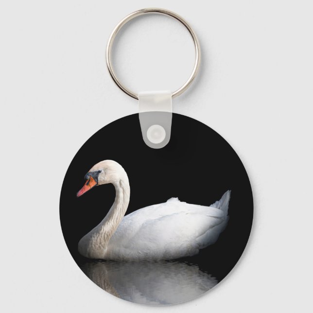 White swan on black keychain (Front)