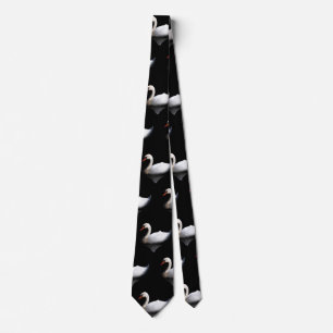 White swan on black neck tie