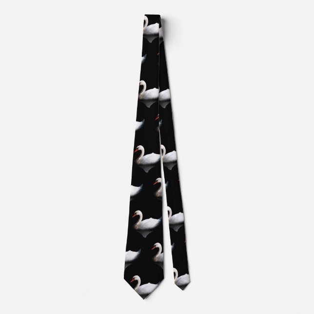 White swan on black neck tie (Front)