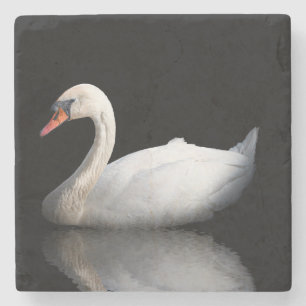 White swan on black stone coaster