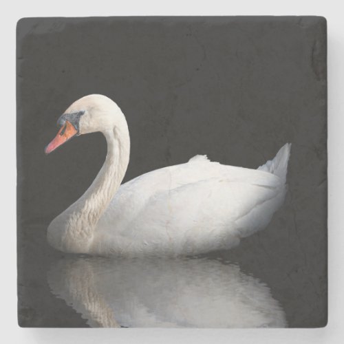 White swan on black stone coaster