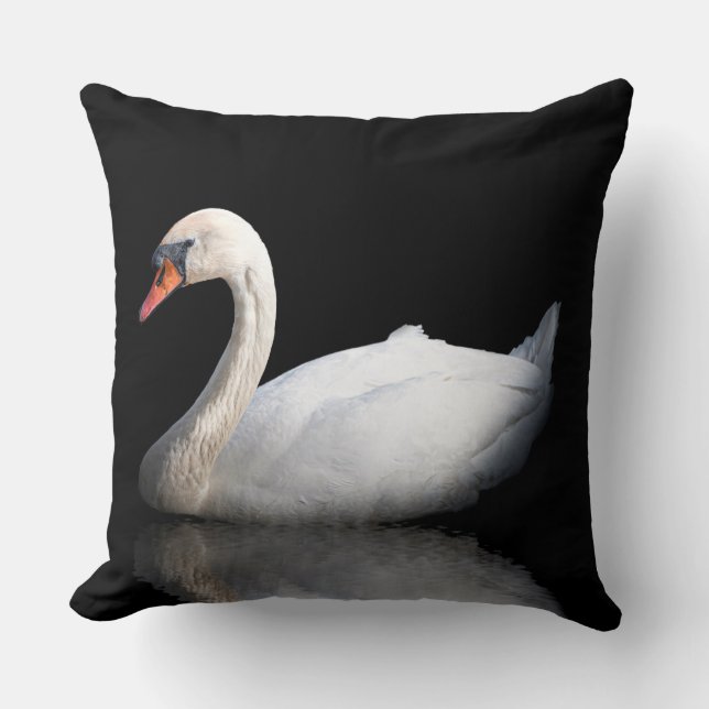 White swan on black throw pillow (Front)