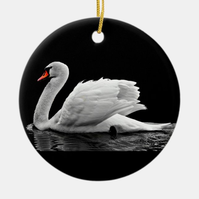 White Swan on Lake Ceramic Ornament (Front)