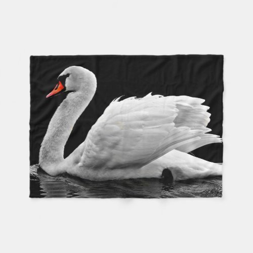 White Swan on Lake Fleece Blanket