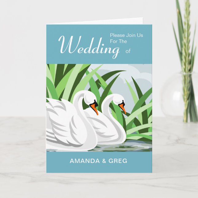 White Swan Pair Wedding Invitations (Front)