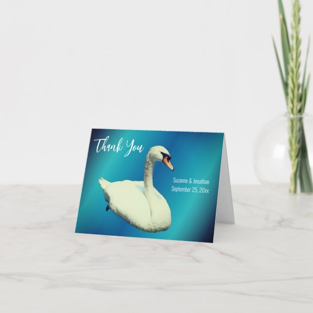 White Swan Personalized Wedding  Thank You Card (Front)