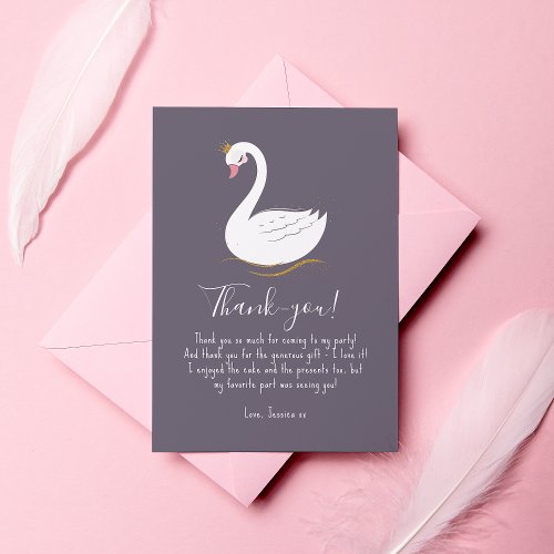 White Swan Princess Girl Birthday Party Thank You Card