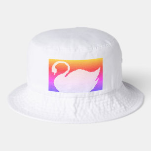 White Swan Rainbow Colors Artisan Crochet Print    Bucket Hat