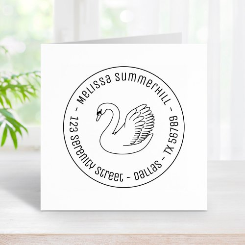 White Swan Round Address Rubber Stamp