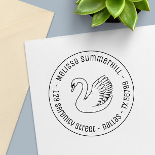 White Swan Round Address Self-inking Stamp