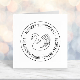 White Swan Round Address Self-inking Stamp