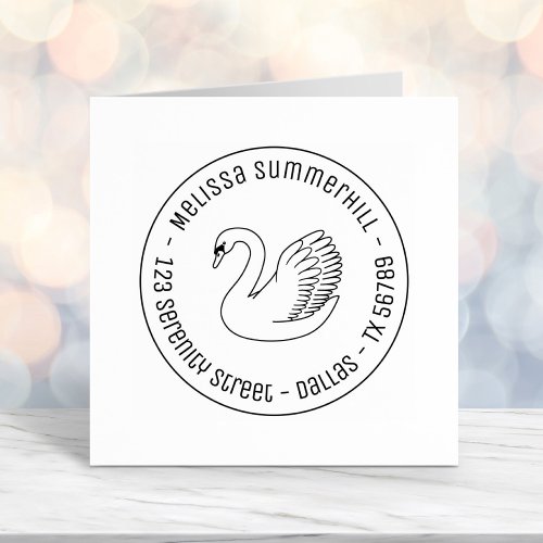 White Swan Round Address Self_inking Stamp