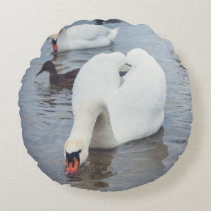White Swan  Round Pillow