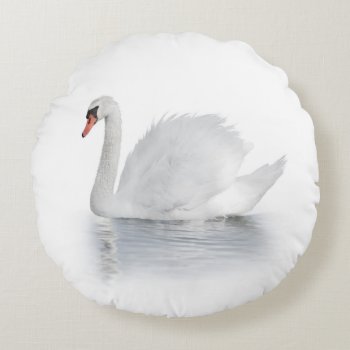 White Swan Round Pillow by FantasyPillows at Zazzle