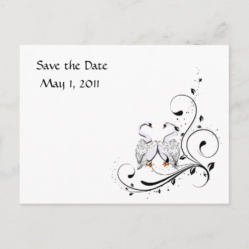 White Swan Save the Date Announcement Postcard