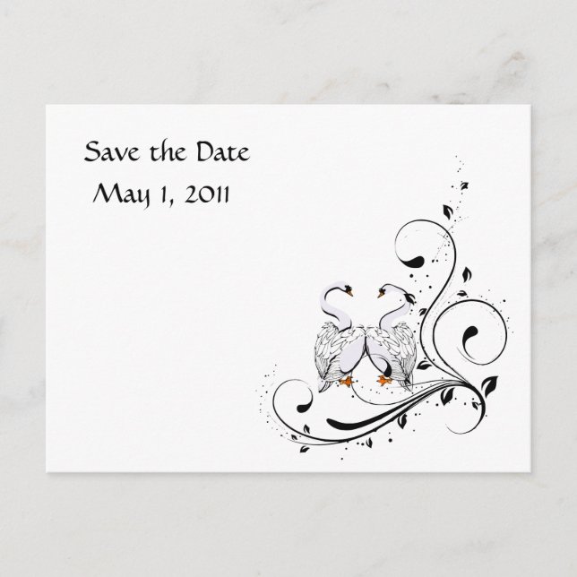 White Swan Save the Date Announcement Postcard (Front)