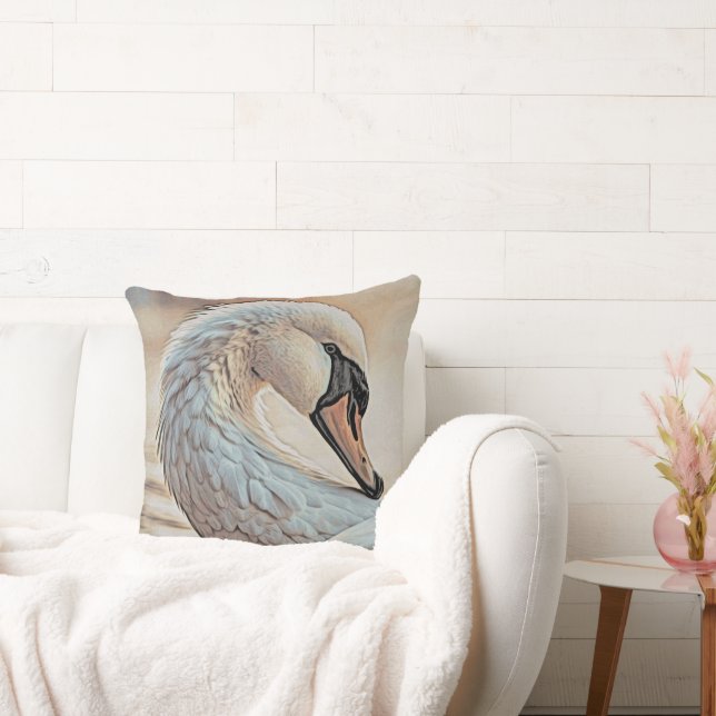 *~* White Swan  SC1 Detailed Feathers Throw Pillow (Couch)