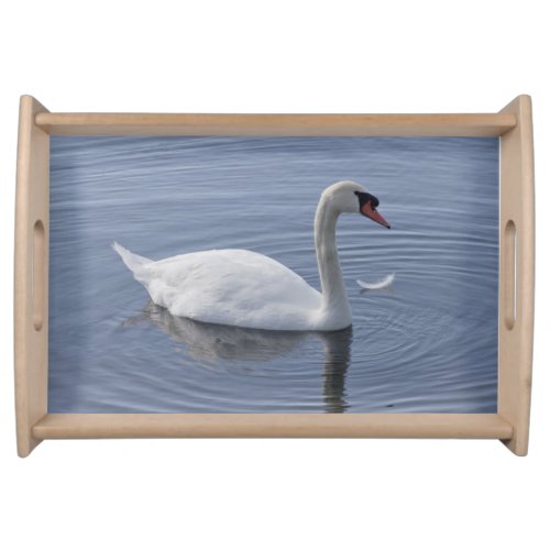 White Swan Serving Tray with Feather