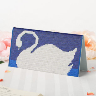 White Swan Silhouette Blue Designer Crochet Print Table Tent
