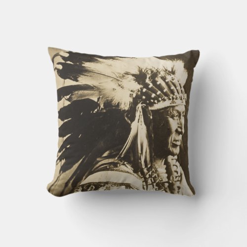 White Swan Sioux Chief Vintage Throw Pillow