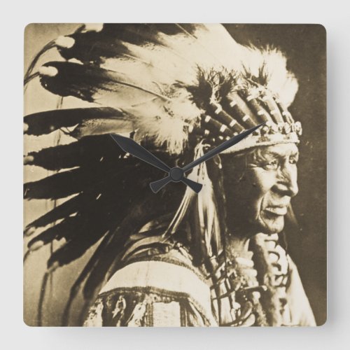 White Swan Sioux Indian Chief Vintage Square Wall Clock