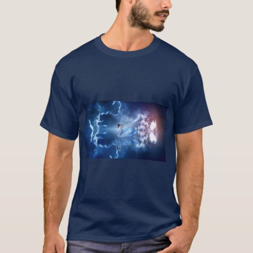 White Swan Swimming in a Fantasy Heavenly Lake T_Shirt