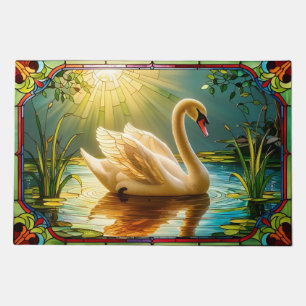 White Swan Swimming in a Lake Doormat