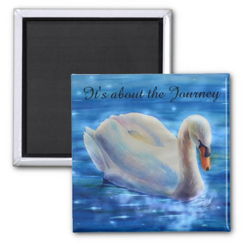 White swan watercolor painting about the journey magnet