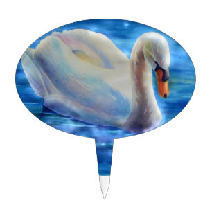 White swan watercolor painting cake topper