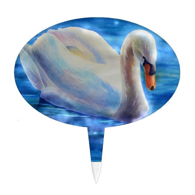 White swan watercolor painting cake topper (Front)