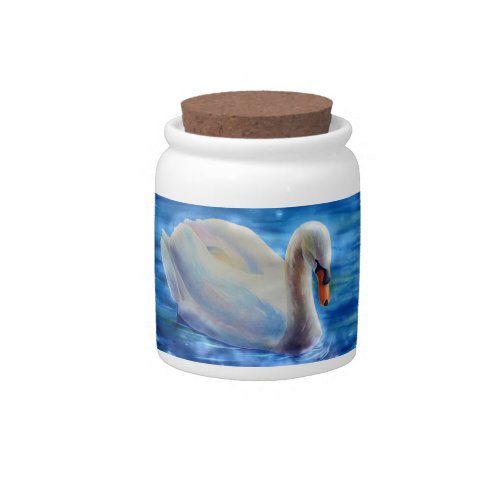 White swan watercolor painting candy jar