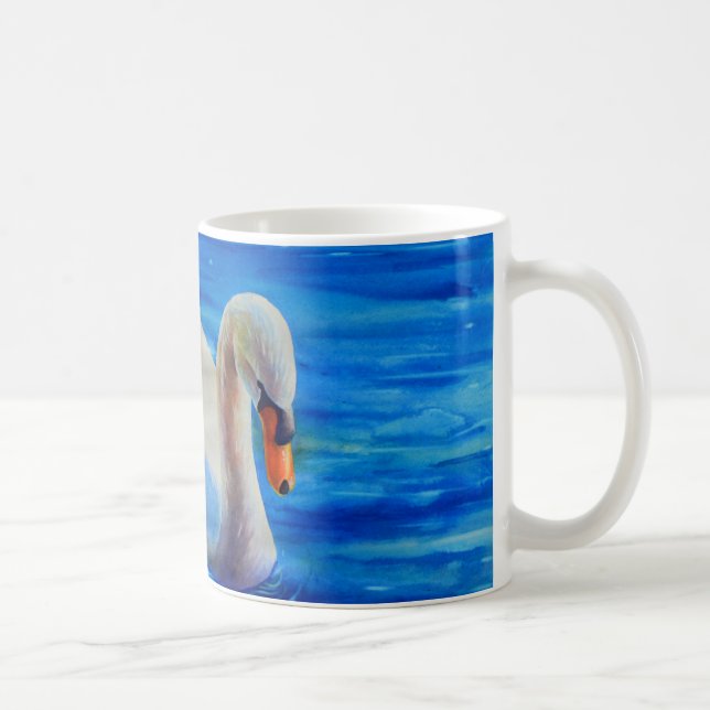 White swan, watercolor painting coffee mug (Right)