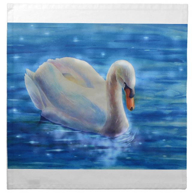 White swan watercolor painting napkin (Front)