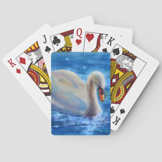 White swan watercolor painting poker cards (Back)
