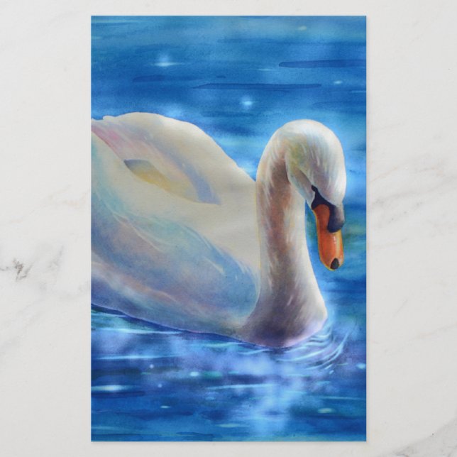 White swan watercolor painting stationery (Front)
