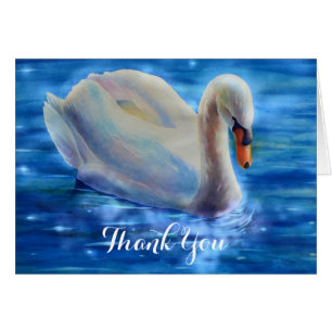 White swan watercolor painting, thank you card